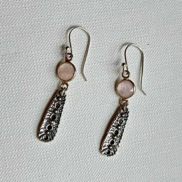 Vintage Rose Quartz and Sterling Silver Boho Earrings, 1990s - Picture 6 of 6